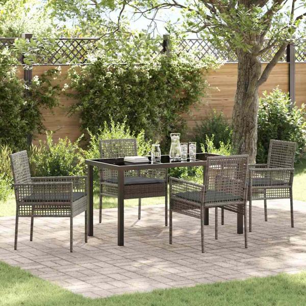 ARDEBO.de - 5-teilige Garten-Essgruppe mit Kissen Grau Poly Rattan