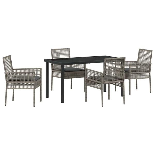 5-teilige Garten-Essgruppe mit Kissen Grau Poly Rattan