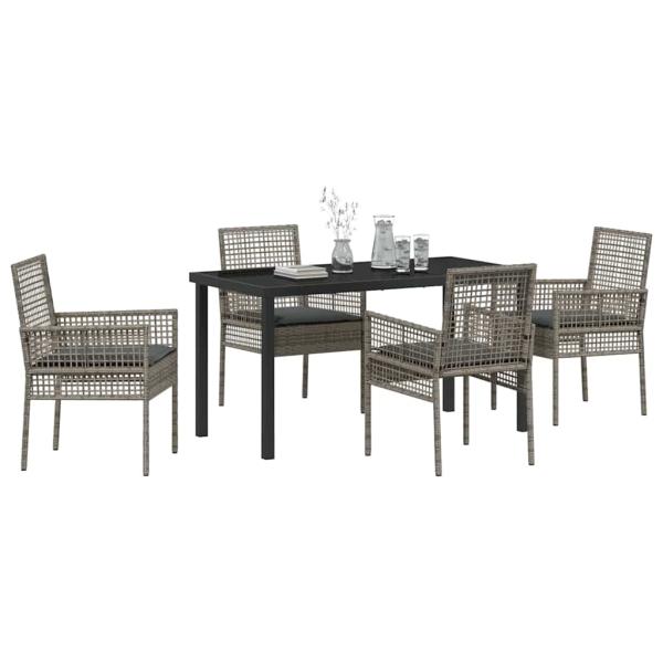 5-teilige Garten-Essgruppe mit Kissen Grau Poly Rattan