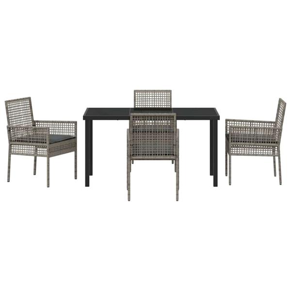 5-teilige Garten-Essgruppe mit Kissen Grau Poly Rattan