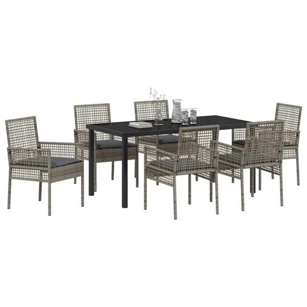 7-teiliges Garten Essset mit Kissen Grau Poly-Rattan