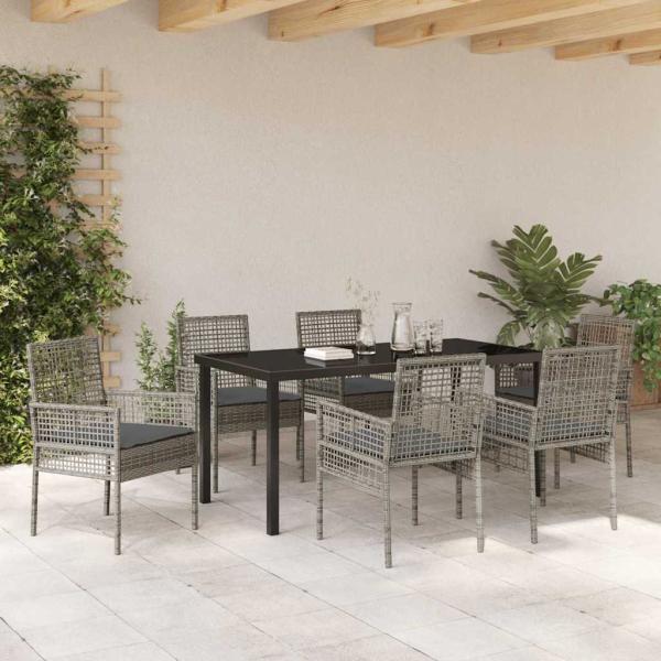 7-teiliges Garten Essset mit Kissen Grau Poly-Rattan