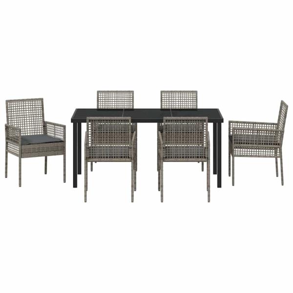 7-teiliges Garten Essset mit Kissen Grau Poly-Rattan