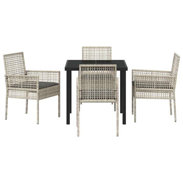 5-teilige Garten Essgruppe mit Kissen Hellgrau Poly Rattan