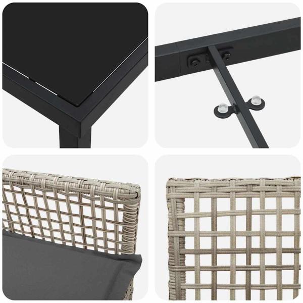 7-teiliges Garten Esstisch Set mit Kissen Hellgrau Poly Rattan