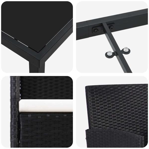 5-teiliges Garten-Ess-Set mit Kissen Schwarz Poly-Rattan