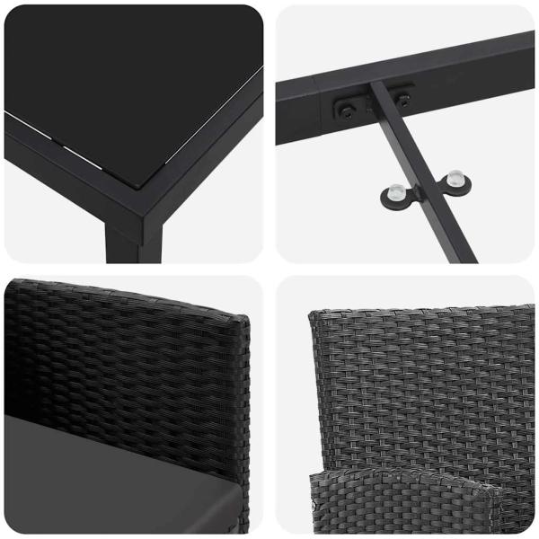 5-teiliges Garten-Essset mit Kissen Schwarzes Poly-Rattan