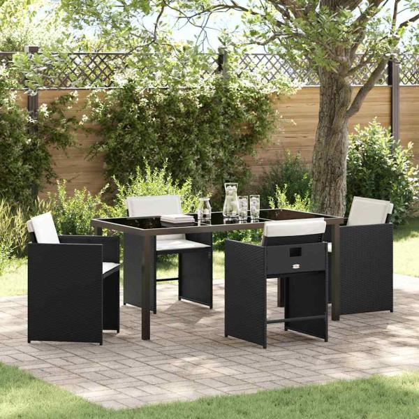 ARDEBO.de - 5-teilige Garten-Dining-Set mit Kissen Schwarz Poly-Rattan
