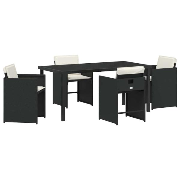 5-teilige Garten-Dining-Set mit Kissen Schwarz Poly-Rattan