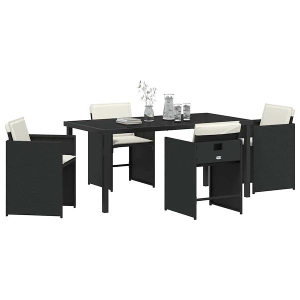 5-teilige Garten-Dining-Set mit Kissen Schwarz Poly-Rattan