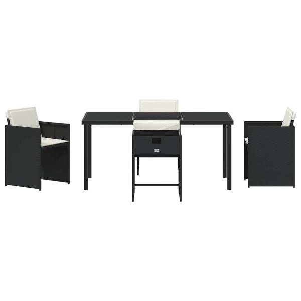 5-teilige Garten-Dining-Set mit Kissen Schwarz Poly-Rattan