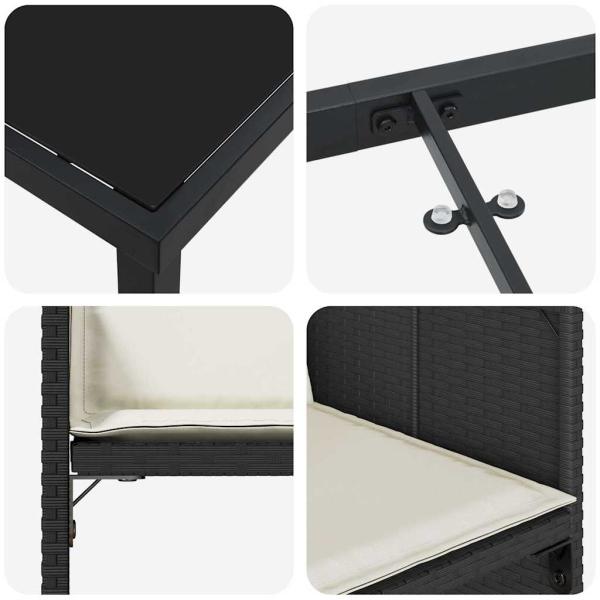 5-teilige Garten-Dining-Set mit Kissen Schwarz Poly-Rattan