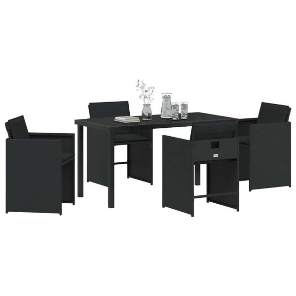 5-teiliges Garten-Dining-Set mit Kissen Schwarz Poly-Rattan