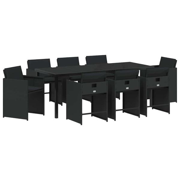 ARDEBO.de - 9-teiliges Garten-Essset mit Kissen Schwarz Poly Rattan