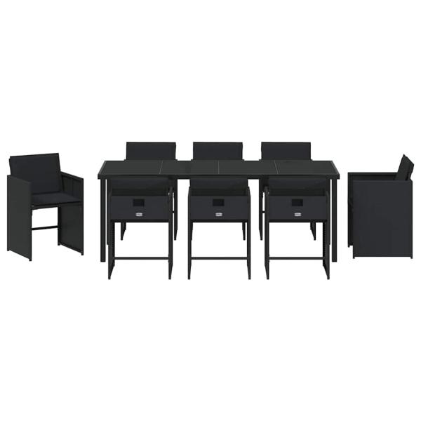 9-teiliges Garten-Essset mit Kissen Schwarz Poly Rattan
