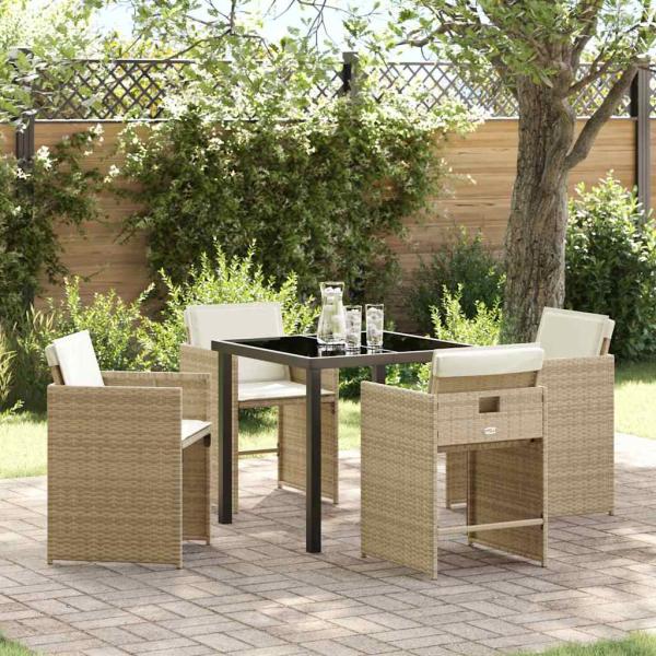 ARDEBO.de - 5-teiliges Garten-Essstuhlset mit Kissen Beige Poly-Rattan