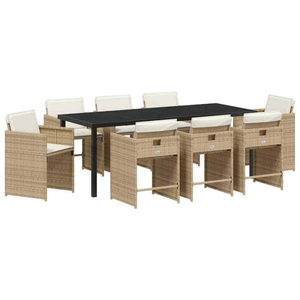 Garten Essgruppe 9 stk. Beige Poly-Rattan