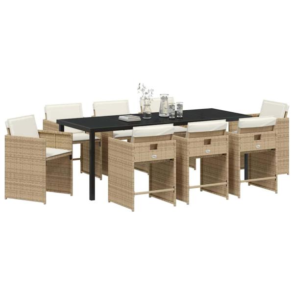 Garten Essgruppe 9 stk. Beige Poly-Rattan