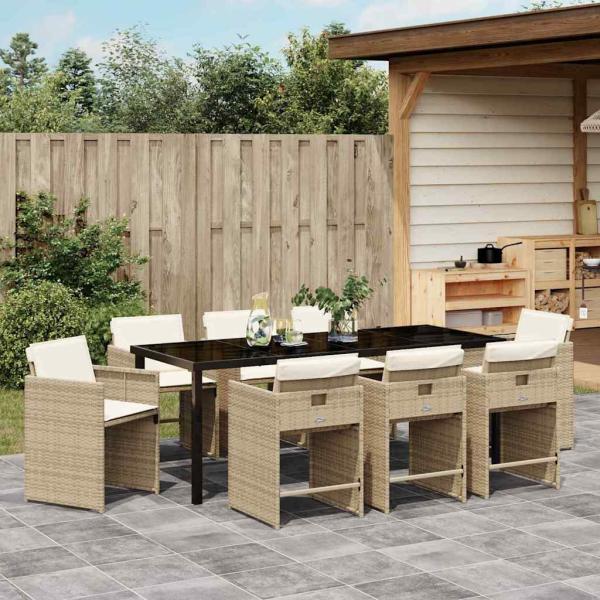 Garten Essgruppe 9 stk. Beige Poly-Rattan
