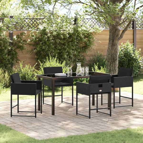 ARDEBO.de - 5-teilige Garten-Essgruppe mit Kissen Schwarz Poly Rattan