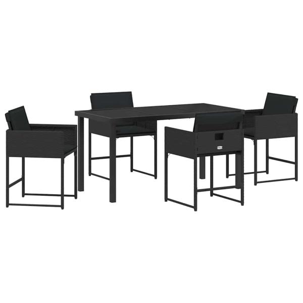 5-teilige Garten-Essgruppe mit Kissen Schwarz Poly Rattan