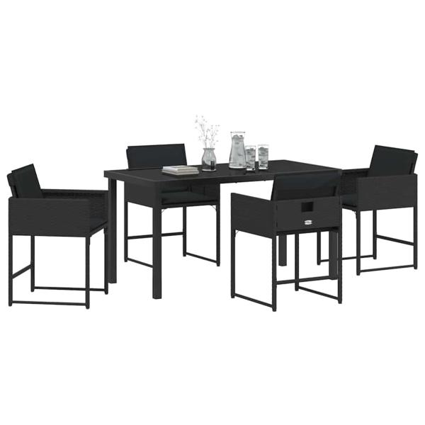 5-teilige Garten-Essgruppe mit Kissen Schwarz Poly Rattan