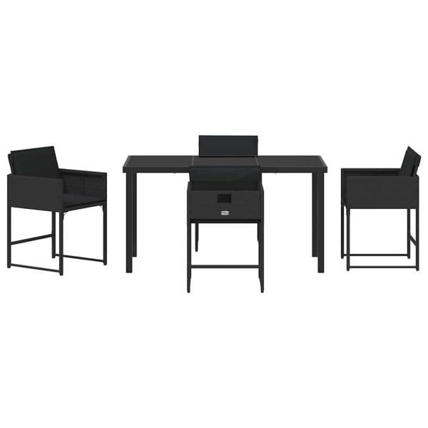 5-teilige Garten-Essgruppe mit Kissen Schwarz Poly Rattan
