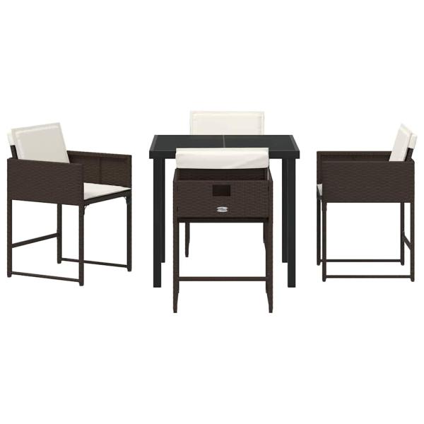 5-teiliges Garten-Esszimmer-Set mit Kissen aus braunem Poly-Rattan