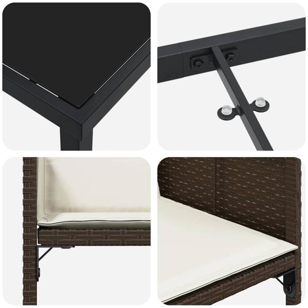 5-teiliges Garten-Esszimmer-Set mit Kissen aus braunem Poly-Rattan