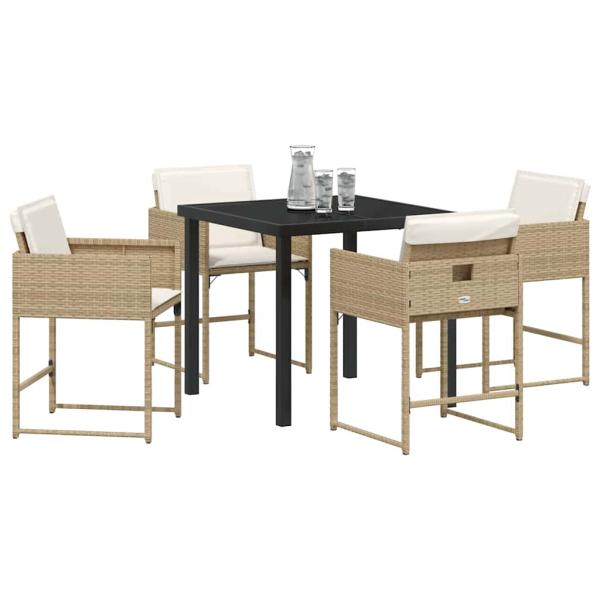 5-teiliges Garten Essset mit Kissen in Beige aus Poly Rattan