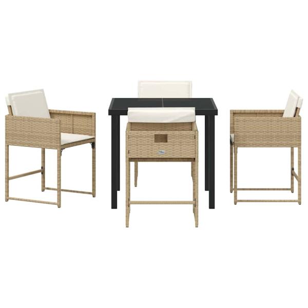 5-teiliges Garten Essset mit Kissen in Beige aus Poly Rattan