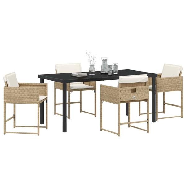 5-teiliges Garten Essset mit Kissen Beige Poly Rattan