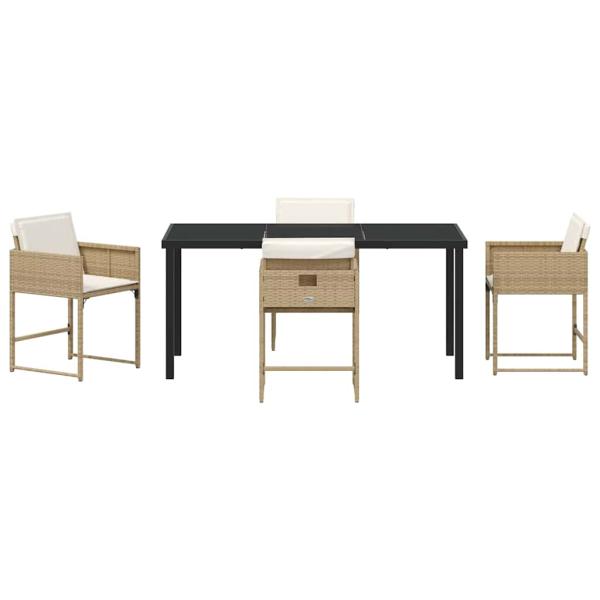 5-teiliges Garten Essset mit Kissen Beige Poly Rattan