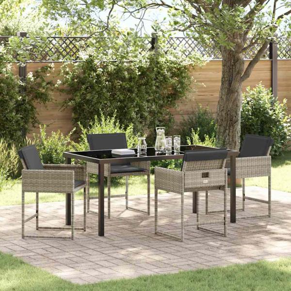 ARDEBO.de - 5-teiliges Garten Essgruppe mit Kissen Hellgrau Poly Rattan