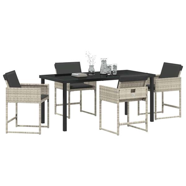 5-teiliges Garten Essgruppe mit Kissen Hellgrau Poly Rattan
