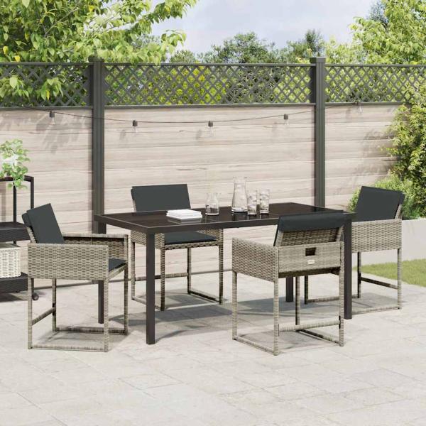 5-teiliges Garten Essgruppe mit Kissen Hellgrau Poly Rattan