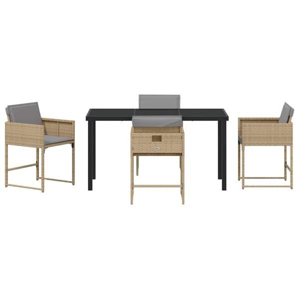 5-teiliges Garten Esszimmer Set mit Kissen Beige Poly Rattan