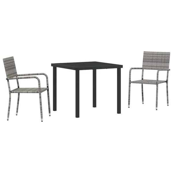 3-teiliges Garten-Essset Grau Poly-Rattan