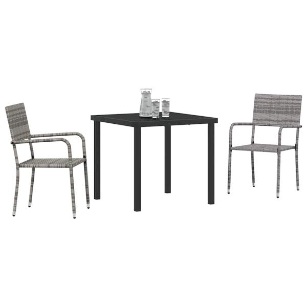 3-teiliges Garten-Essset Grau Poly-Rattan