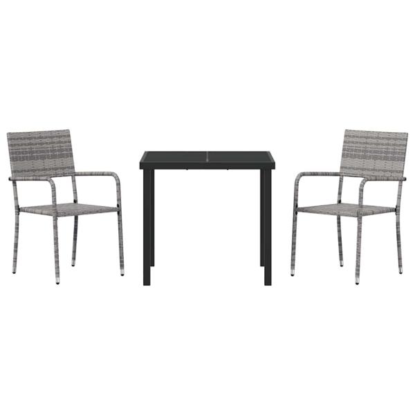 3-teiliges Garten-Essset Grau Poly-Rattan