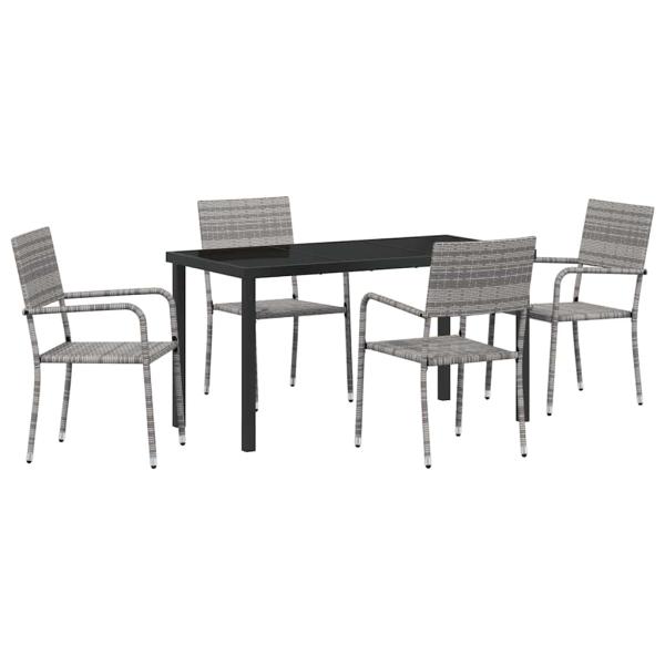 Garten Essgruppe mit Kissen 5 pcs Grau Poly-Rattan