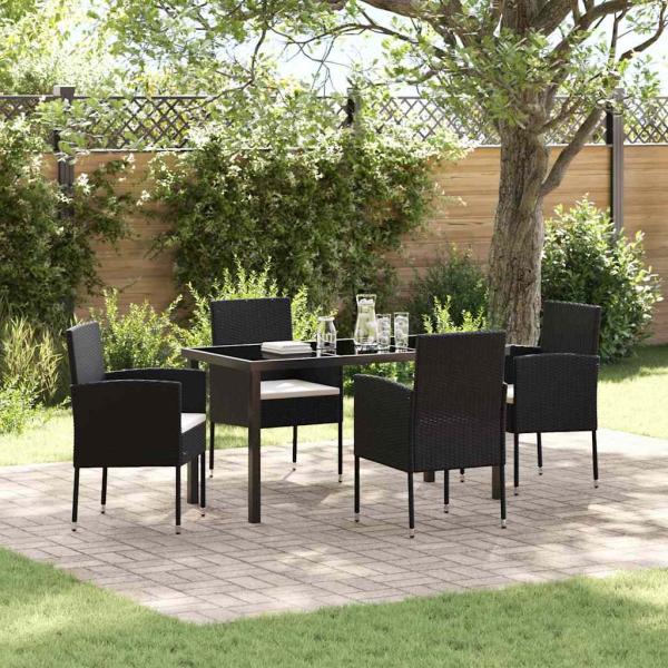 ARDEBO.de - 5-teiliges Garten-Essset mit Kissen Schwarz Poly-Rattan