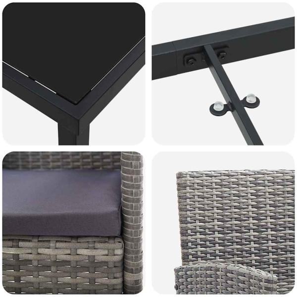 3-teiliges Garten-Ess-Set mit Kissen Grau Poly Rattan