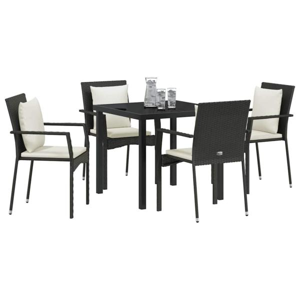 ARDEBO.de - 5-teiliges Garten-Dining-Set mit Kissen - Schwarzes Poly-Rattan