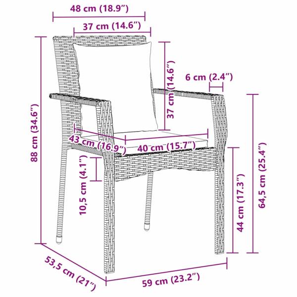 7-teiliges Gartenset mit Kissen Grau Poly Rattan
