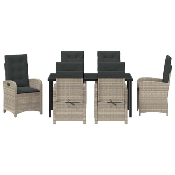 7-teiliges Garten-Esszimmer-Set mit Kissen Hellgrau Poly-Rattan