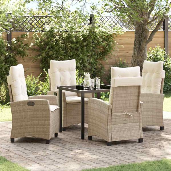 ARDEBO.de - 5-teiliges Garten-Dining-Set mit Kissen Beige Poly-Rattan