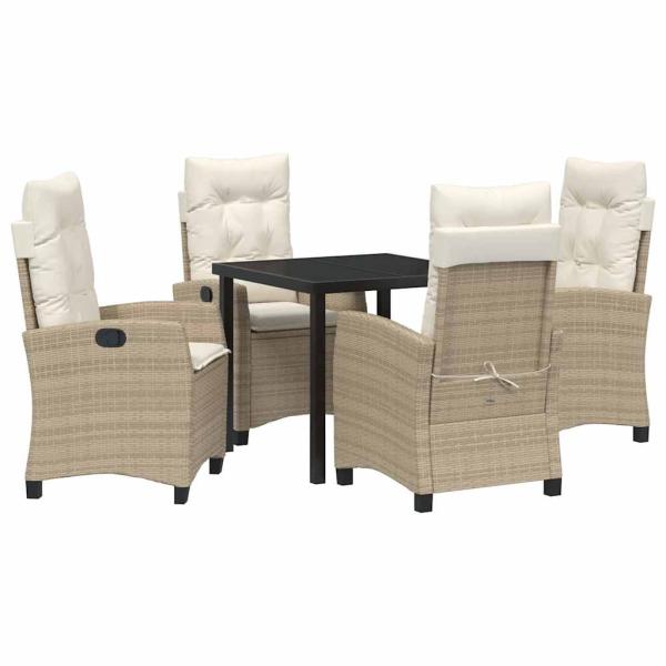 5-teiliges Garten-Dining-Set mit Kissen Beige Poly-Rattan