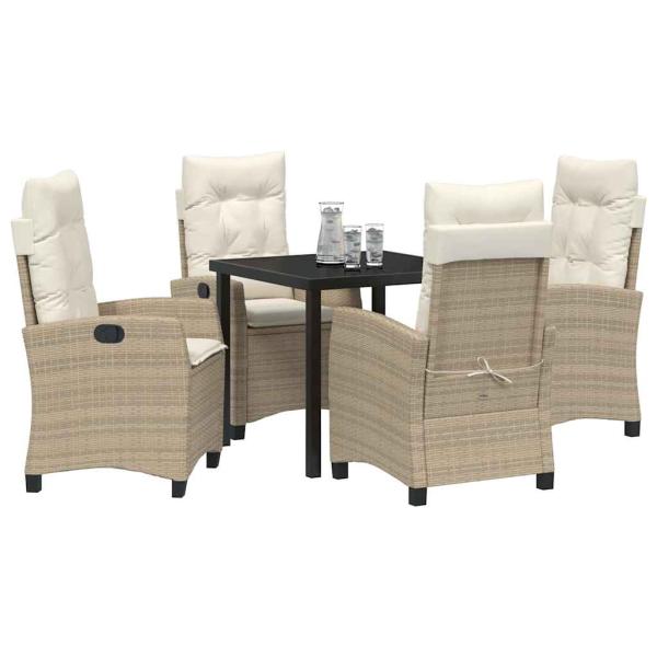 5-teiliges Garten-Dining-Set mit Kissen Beige Poly-Rattan