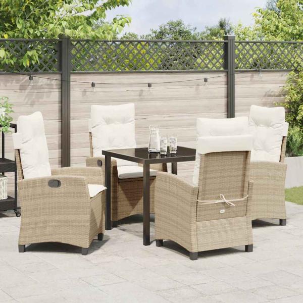 5-teiliges Garten-Dining-Set mit Kissen Beige Poly-Rattan